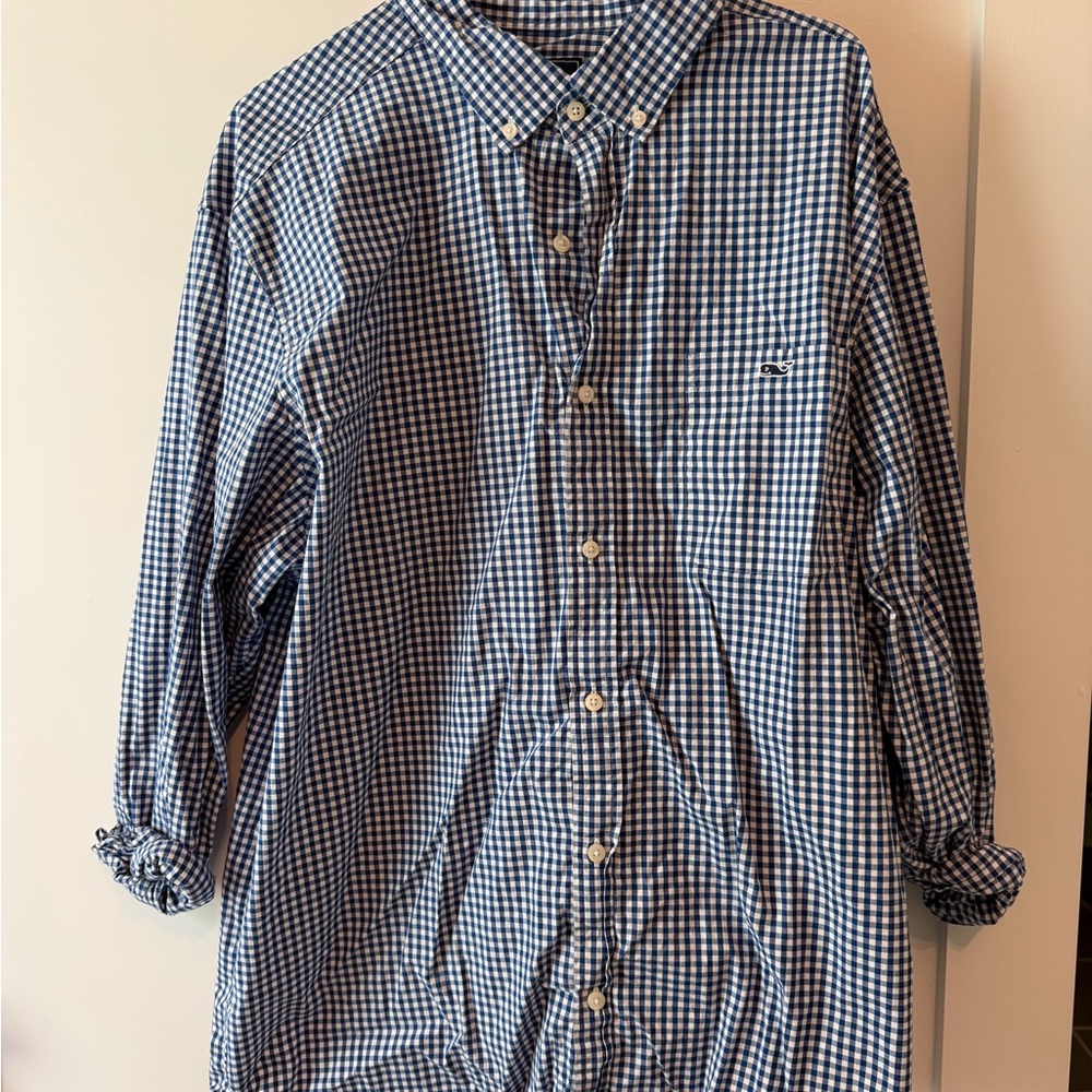 Vineyard Vines Blue and White Gingham Button-Down Shirt